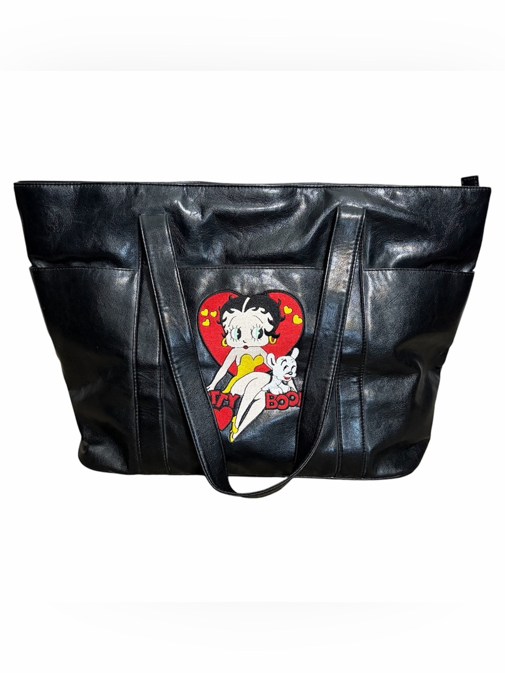 Betty Boop Large Leather Tote bag black with Betty Boop Heart Patch